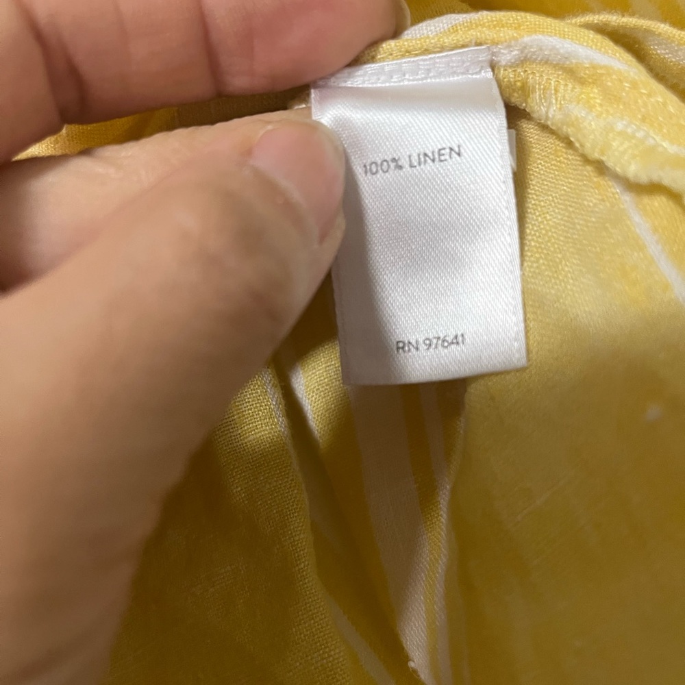 J. Jill Yellow White Striped Love 100% Linen Button Down Shirt Womans - Picture 3 of 5